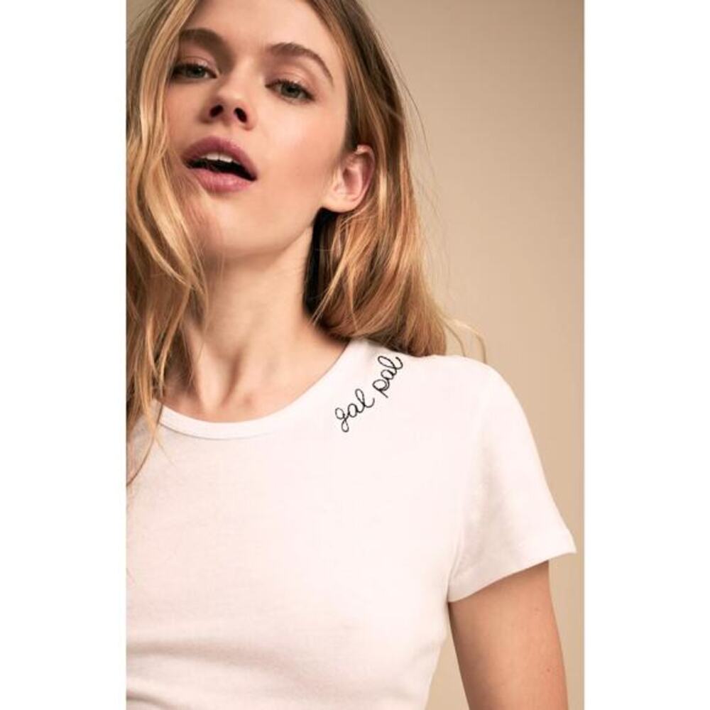 BHLDN Gal Pal White Embroidered Crewneck tee